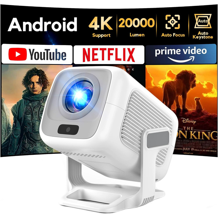 Smart проєктор AKIYO O4 з WiFi 6, Bluetooth 5.4, 4K, HDMI, USB, підтримкою PS5, автофокусом та автотрапецеїдною корекцією