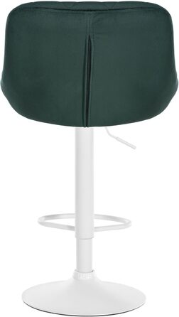 Набір з 2 барних стільців Lazio з велюровим сидінням, поворотні, з підніжкою, регульована висота, металевий каркас (білий), колір сидіння: темно-зелений