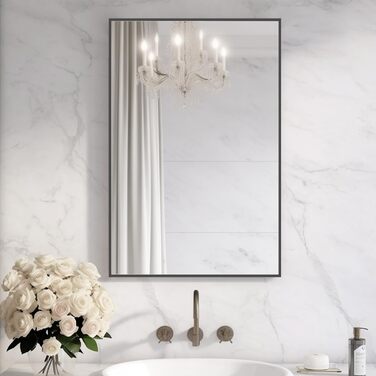 Дзеркало для ванної кімнати HOMECOOKIN, 50.8 x 76.2 см, прямокутне, з металевим каркасом, для встановлення над умивальником, вертикально або горизонтально (Чорний)