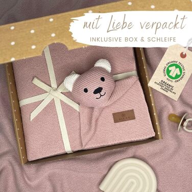 Оригінальна дитяча ковдра DIKOS CUDDLY Bear Dusty Pink 100 GOTS Органічна бавовняна ковдра для новонароджених з м'якою іграшкою В'язана ковдра Ковдра для обіймів Затишна ковдра Початкове обладнання Подарунки для дівчинки на народження