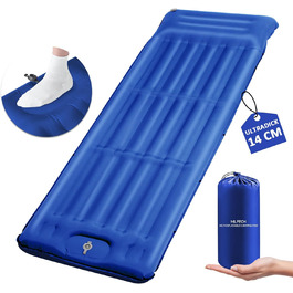 Спальний килимок MILFECH Camping Self-Inflating, надувний надувний матрац 14 см з насосом для ніг і вбудованою подушкою, надлегкий килимок для сну водонепроникний на відкритому повітрі, килимок для кемпінгу, піших прогулянок (синій)