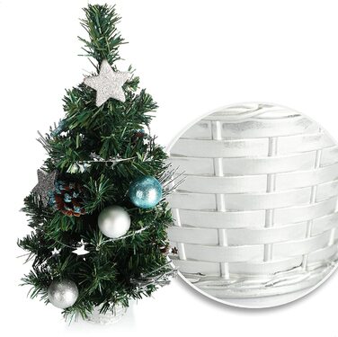 Штучна Різдвяна ялинка COM-FOUR з ялинковими кулями-прикрашена ялинка для різдвяних прикрас-Різдвяна ялинка для різдвяних прикрас (0 - 45 см-зелений / сріблястий / синій)