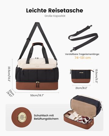 Сумка-валіза LOVEVOOK для жінок, легка дорожня сумка-шопер, дорожня сумка-мішок для авіаперельотів, водонепроникна сумка для клініки, пологового будинку, спортивна сумка з відділенням для взуття, (Бежевий+чорний+коричневий, L-37L)