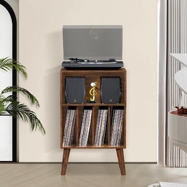 Підставка для програвача вінілу: містка на 160 платівок, стильна підставка Mid-Century, з дерев'яними ніжками, для вітальні, білий (коричневий)