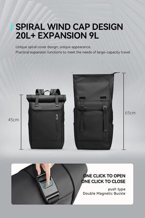 Рюкзак Rolltop чоловічий, водонепроникний, 20L-29L, для ноутбука 17.3', з USB, чорний, для жінок і чоловіків