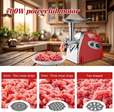 Електрична м'ясоподрібнювач Fleischwolf 2800W, 3 диски, з насадкою для ковбаси, потужність 2800 Вт, швидкість подрібнення 1,5 кг/хв (червоний)