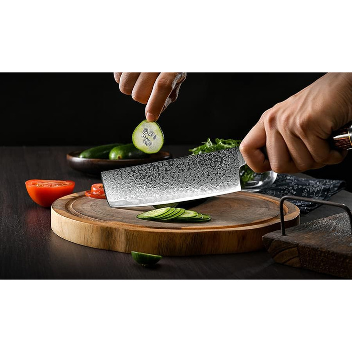 Японський ніж Gyuto FANTECK з дамаської сталі 20 см (67 шарів VG-10) - професійний кухонний ніж з дерев'яною ручкою Pakkawood, подарункова коробка