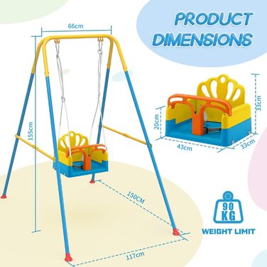Дитяча гойдалка-шезлонґ 3-в-1 для дому та вулиці з металевим каркасом, для дітей від 6 місяців до 10 років (Жовта)