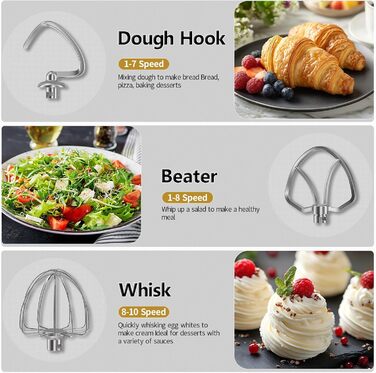 Кухонна машина Vezzio для випічки з планетарним міксером, 5.5л, 1500W, з набором насадок (крюк, вінчик, захист від бризок)