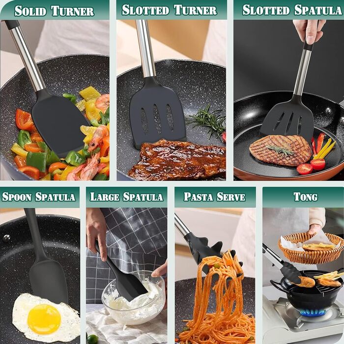 Набір кухонних аксесуарів Umite Chef: 43 предмети, силікон з нержавіючою сталлю, антипригарне покриття, термостійкий, чорний