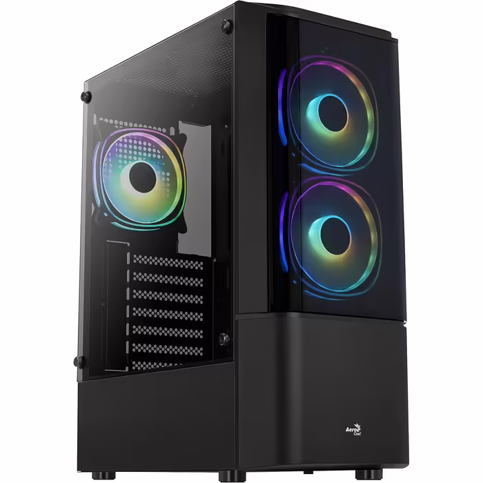 Комп'ютерний корпус ATX AeroCool Quantum v2 RGB із скляними панелями, чорний