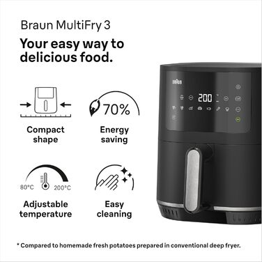 Фритюрниця повітряна Braun MultiFry 3 HF 3030, 4.3 л, 1500 Вт, цифрове керування, 8 програм, чорна