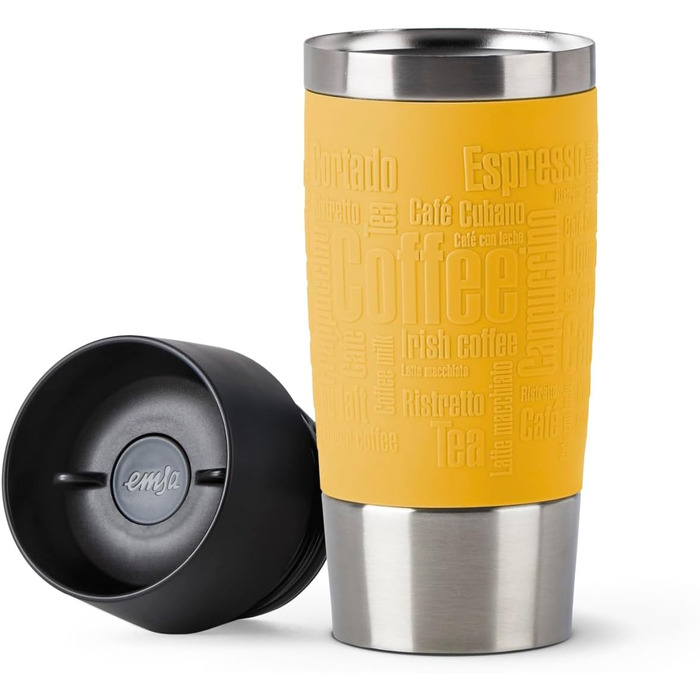 Термокружка Emsa Travel Mug Classic 360 ml, жовта, з рукавом, Quick-Press, 360° відкриття
