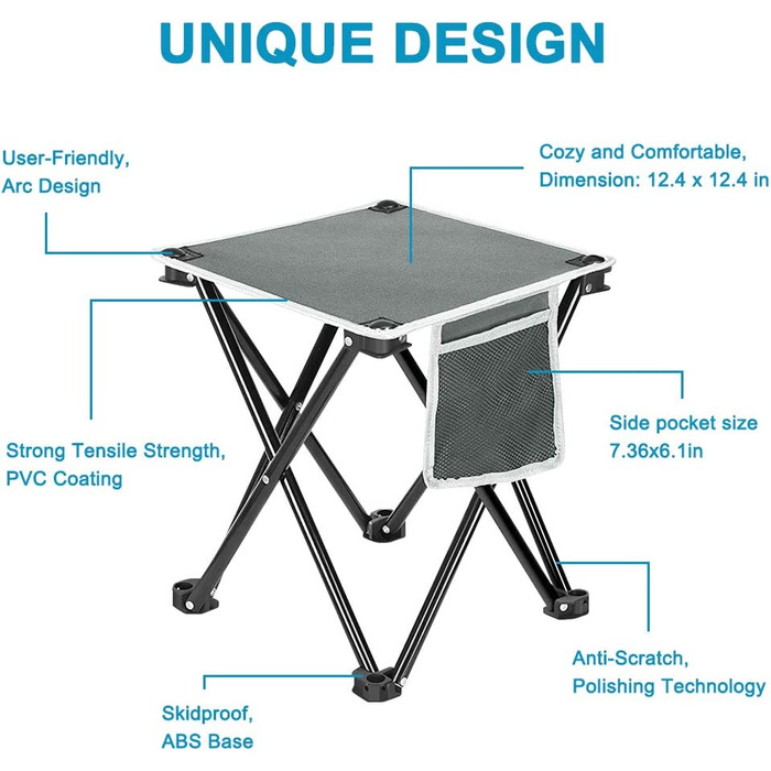 Портативний складаний табурет Zwini 2-місний кемпінговий табурет розбірний з оксфордської тканини 600D Вміщує до 400 фунтів для кемпінгу, риболовлі, пікніка, подорожей і походів (12,5 * 12,5 * 13,8 дюймів)