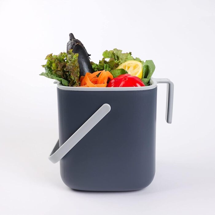 Кухонний контейнер для компосту з блакитного гінкго - легко миється контейнер для харчових відходів для кухні з ручками / кухонний контейнер для компосту для стільниці, відро для кухонних відходів (2,6 літра) - сірий 0,69 галона / 2,6 л Сірий