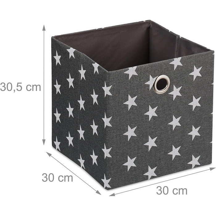 Тканинна коробка для зберігання, набір з 2 шт. , білі зірки, ВхШхГ 30,5 x 30 x 30 см, складний кошик для полиць, сірий/білий