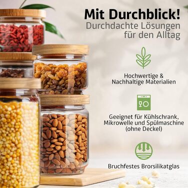 Набір скляних банок для зберігання з кришкою, 4 шт. (300, 500, 700, 1000 мл) | Герметичні, захищені від молі | Для спецій та продуктів харчування