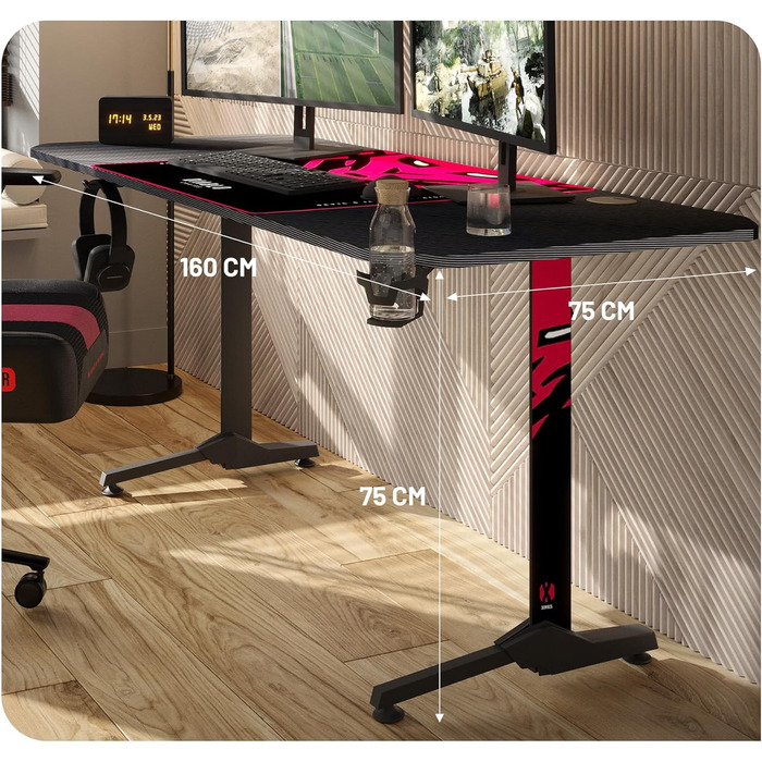 Ігровий стіл Diablo X-Mate 160x75x75 см: карбонова стільниця, підставка для навушників, тримач для напоїв