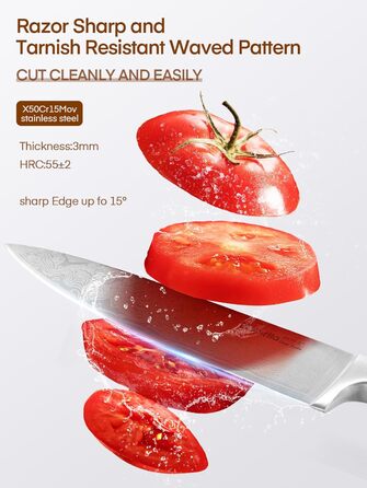 Набір ножів D.Perlla 7 предметів з точилкою, професійний кухонний набір з нержавіючої сталі з пластиковою ручкою та дерев'яним блоком, білий