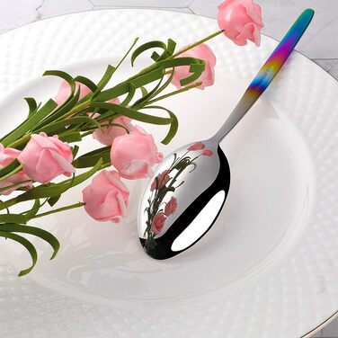 Ніжний набір столових приборів з нержавіючої сталі з кольоровими ручками на 4 особи (16 предметів). Екологічний столовий сервіс для вечірок, пікніків, кемпінгу та подорожей. Можна мити в посудомийній машині.