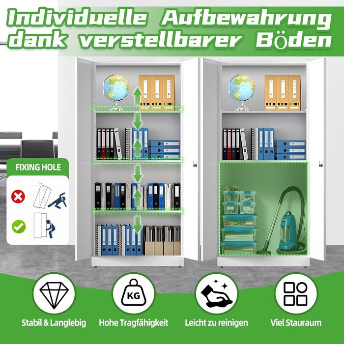 Металевий шафа-сейф для документів з полицями, 90x80x40 см, білий