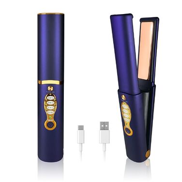 Бездротовий випрямляч для волосся Titan 2-в-1 з акумулятором 5000mAh (щипці-випрямляч, локони) блакитного кольору для всіх типів волосся