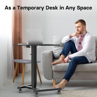 BONTEC Регульований стіл-трансформер, мобільний підйомний стіл, стіл для стоячи/сидячи, стіл над ліжком, чорний, 65x45 см, до 15 кг
