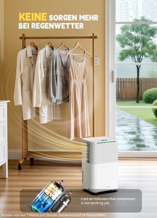 Електричний осушувач повітря 12л/день, сенсорне управління, дисплей, таймер, для дому, ванної кімнати, підвалу, білий