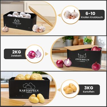 Набір контейнерів для картоплі, цибулі та часнику, 3 шт. з бамбуковим кришками, бежевий (Moz-O-PBDE02-BK)