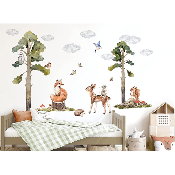 Наклейка на стіну Grandora, наклейка на стіну з лісовими тваринами для дитячої кімнати, наклейка на стіну DL772-4 (XXL - 218 x 128 см (ШхВ))