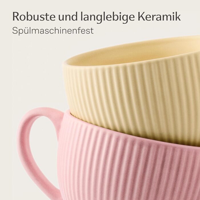 Капучино чашки Cosumy 6 шт. набір - 200 мл, кераміка, смугастий дизайн, миє в посудомийній машині, з ручкою