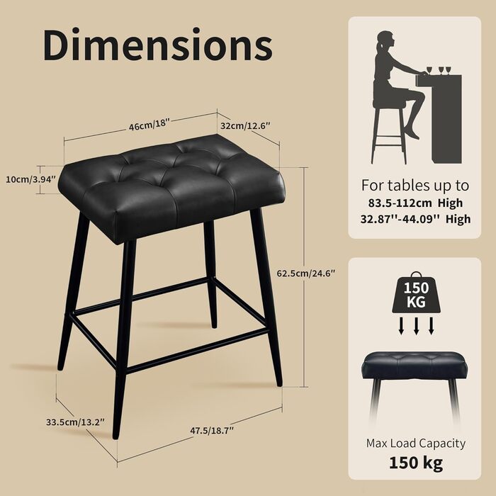 Набір з 2 барних стільців з мікрофібри, ретро дизайн, з підніжкою, висота 62.5 см, без спинки, для кухні, бістро, їдальні (сірий/чорний)