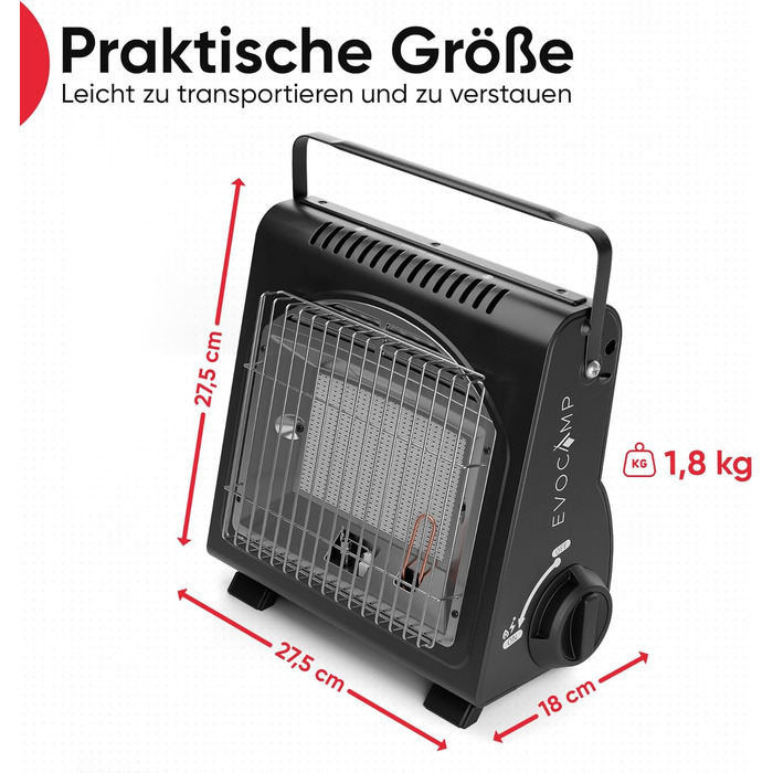 EVOCAMP Портативна газова опалювальна техніка, 1.7 кВт, керамічна, для дому та відпочинку на природі (ODS)