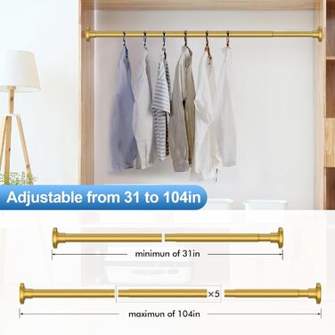 Телескопічна штанга для душу, 78,9-203,2 см, діаметр 2,5 см, регульована, з кольоровою пружинною натягом, нержавіюча сталь, легка установка, антикорозійна (31-104, Gold)