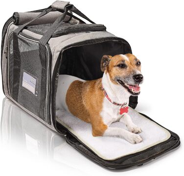 Ящик для собак сірий 43x334см для собак/котів - дихаючий, напівпрозорий. Ідеально підходить для подорожей автомобілем/літаком.