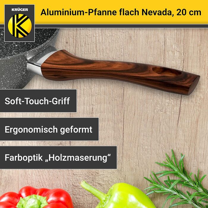 Набір алюмінієвих сковорідок KRGER Невада, 2 предмети - Сковороди з високоякісним антипригарним покриттям - Ергономічна ручка сковороди - Можна мити в посудомийній машині та індукції (20 кулачків - плоскі)
