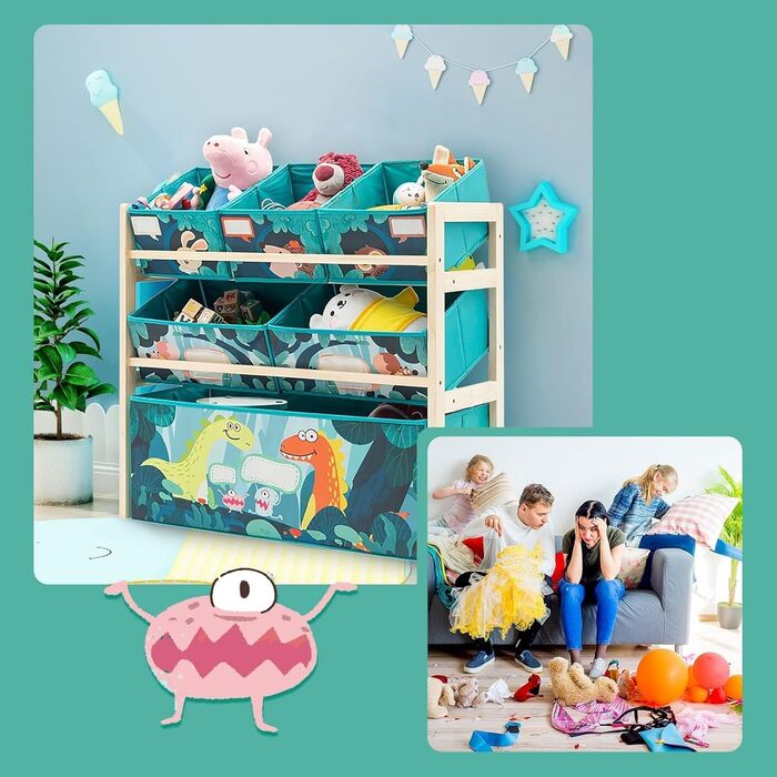 Дерев'яний органайзер для іграшок NUKied | 3-ярусна полиця з коробками | Для дитячої кімнати, школи, садочка