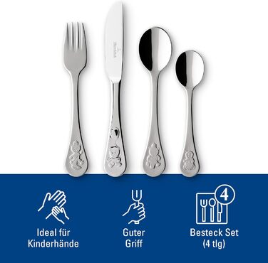 Дитячий столовий набір Villeroy & Boch Teddy, 4 шт., нержавіюча сталь 18/10, срібний, 21,5 x 15 x 2,5 см