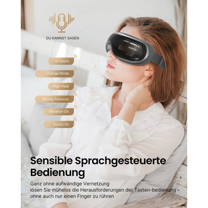 RENPHO Eyeris Масажер для очей з підігрівом, Bluetooth та повітряним тиском – для зняття втоми очей, сухості та головного болю