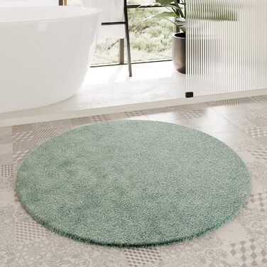 Килимок для ванної кімнати з м'яким пухнастим ворсом, неслизький, придатний для прання, Salbei (55 x 65 см, 90 см (круг))