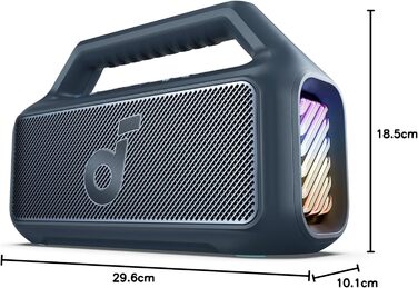 Soundcore Boom 2 - портативна Bluetooth колонка, 80W, сабвуфер, BassUp 2.0, 24h, IPX7, LED, USB-C, EQ, BT 5.3, для кемпінгу, пляжу, саду (блакитна)