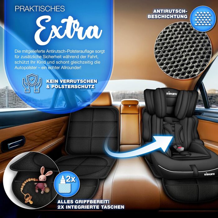 Автокрісло KIDUKU® 9-36 кг (1-12 років) з підкладкою - Автомобільне крісло ECE R129/03, Група 1/2/3, чорне