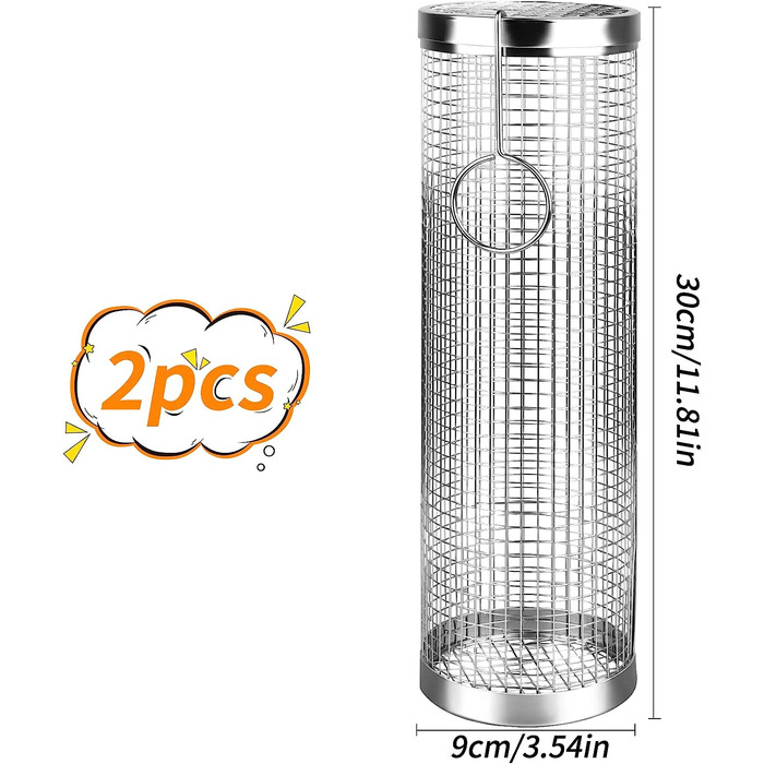 Кошик для гриля 2 шт., кругла корзина для гриля, кошик для овочів кошик для гриля з нержавіючої сталі 30 см, для барбекю на відкритому повітрі овочі, риба, м'ясо, барбекю, приналежності для кемпінгу Приналежності для приготування барбекю 2 шт. 30 см