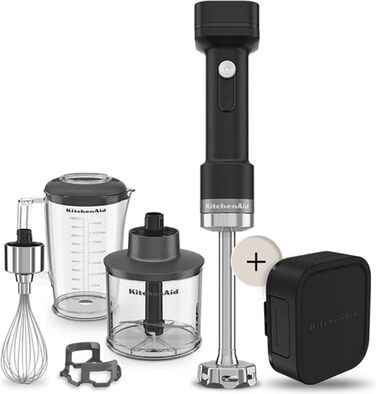 Акумуляторний ручний блендер Kitchenaid з подрібнювачем і віночком, акумулятор, чорний