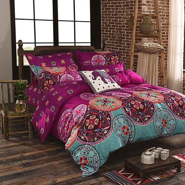 Комплект постільної білизни DOTBUY Boho 150x200 см, 3 предмети, Mandala Design, фуксія/бірюза, в т.ч. Наволочки