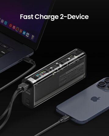 Прозорий Power Bank USB-C/A, Smart Display, для iPhone, MacBook, Galaxy, камера, 140W 20000mAh