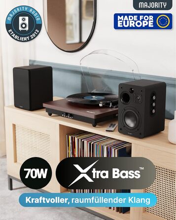 Активні колонки Majority D70X Bluetooth | HDMI ARC | Студійний монітор DJ з вуглецевими мембранами | 70W стерео колонки для ПК | Монітори з пультом дистанційного керування (Чорний)
