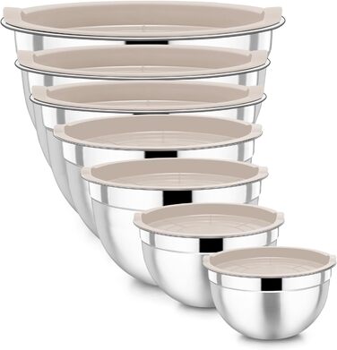 Набір місок Homikit з нержавіючої сталі, 6 штук, з кришкою, для приготування, випікання та сервірування, 6.5/4.5/2/2.5/1.5/1.2 л (Хакі, 7)