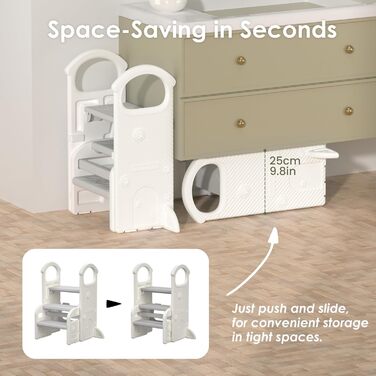 Дитячий тривалий стільчик Hoopyosms з регулюванням висоти, складний, з поручнями, антиковзкий, для ванної та кухні, сірий