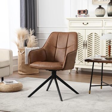 Крісла для їдальні WOLTU, набір 2 шт., поворотні, для кухні, вітальні, оббивка з жаккарду та корду, з металевими ніжками, світло-коричневі, штучна шкіра